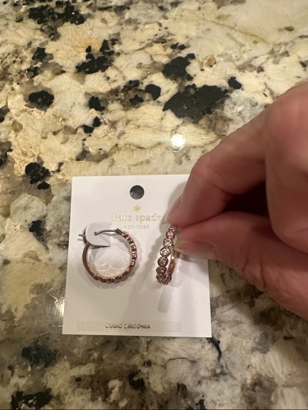 kate spade rose gold-tone hoop cubic zirconia earrings with scalloped edge - Picture 4 of 4